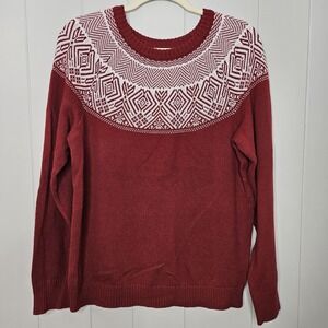 Croft & Barrow Women's Large Red White Long Sleeve Sweater